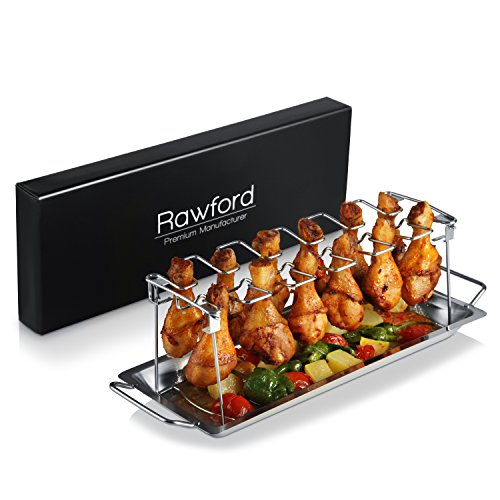 Rawford Hähnchenschenkel-Halter mit Platz für 12 Keulen - Für perfekt gegrillte Chicken Wings - Zusammenlegbarer Hähnchen Grill Ständer aus Edelstahl