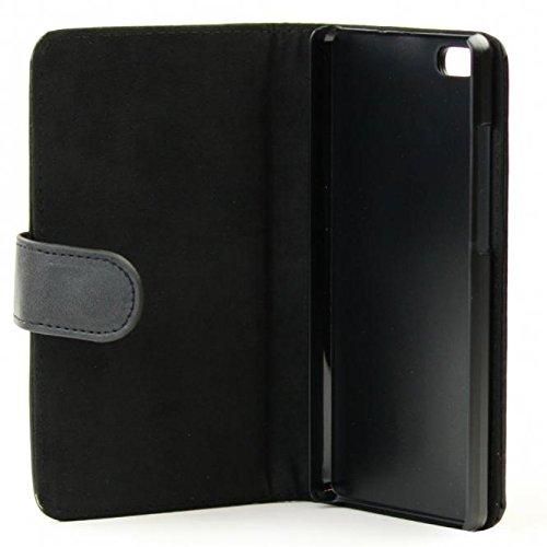 subtel® Flip Cover für Huawei P8 Lite Kunstleder Tasche Smart Case Schutzhülle Etui schwarz