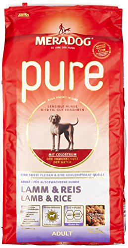 MERADOG PURE Adult Trockenfutter, Hundefutter ohne Gluten für sensible Hunde mit Lamm und Reis, 12,5 Kg