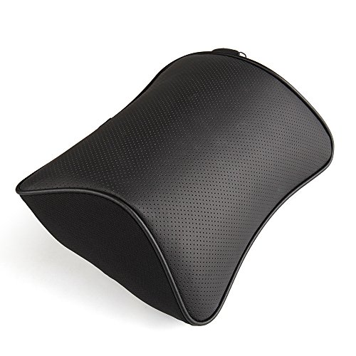 Koyoso Auto Kissen, Nackenstütze Nackenkissen für Autositz Kopfstütze Gemacht mit Memory Schaum und Leder (Schwarz, 1 PC)