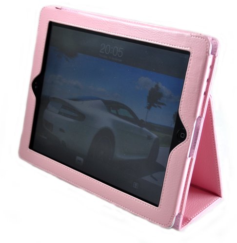 pink, Schutztasche SchutzHülle Case Hülle auch als Ständer, für APPLE iPad4, iPad3 iPad2 Kunstleder PU-Leder