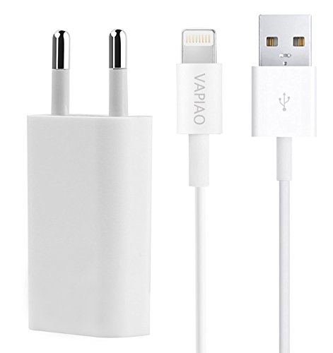 VAPIAO Ladeset 1 Meter [USB Ladekabel und Netzteil] für Apple iPhone 8, 8 Plus, X, 7, 7 Plus, 6, 6s, 6 Plus, 6s Plus, SE, 5, 5s, iPod, iPad 4, Pro ,Mini, 2 in weiß