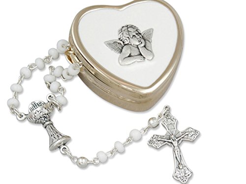 zu ersten heiligen Kommunion....zierlicher Rosenkranz im goldfarbenen Herzdöschen, Raphael Engel