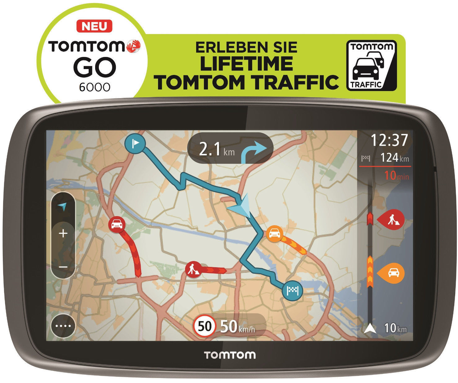 TomTom GO 6000 M Europa Lifetime HD-Traffic + Free 3D Maps EU XXL Tap&Go GPS WOW