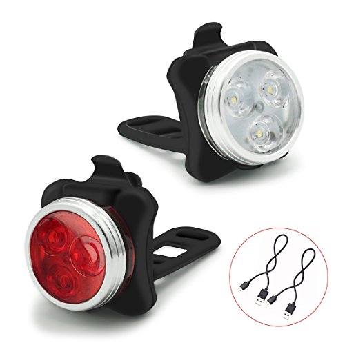 Fahrradlicht LED Set, Wasserdicht Fahrradbeleuchtung, USB Wiederaufladbar Fahrradlampe (Vorne & Hinten Lampen) set, 4 Licht-Modi, 2 USB-Kabel
