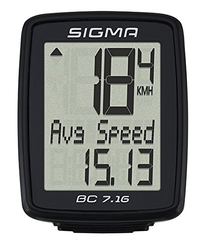 Sigma Sport Fahrrad Computer BC 7.16, 7 Funktionen, Durchschnittgsgeschwindigkeit, Kabelgebundener Fahrradtacho, Schwarz