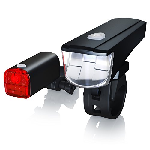 CSL - LED Fahrradbeleuchtung Set StVZO zugelassen | Fahrradlicht / Fahrradlampe / Fahrradleuchte | inkl. Front- und Rücklicht | 1x Lichtstärke-Modus | energiesparend | stoßfest