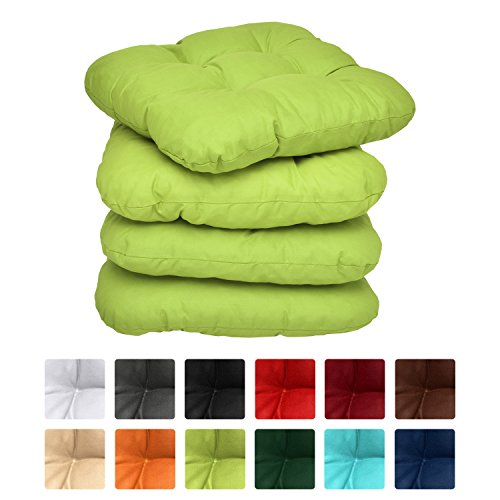 Beautissu 4 Set Padded Seat Cushions Lisa - Garden or Dining Chair Stool Pad 38 x 38 x 8 cm - Soft Light Green Cushion