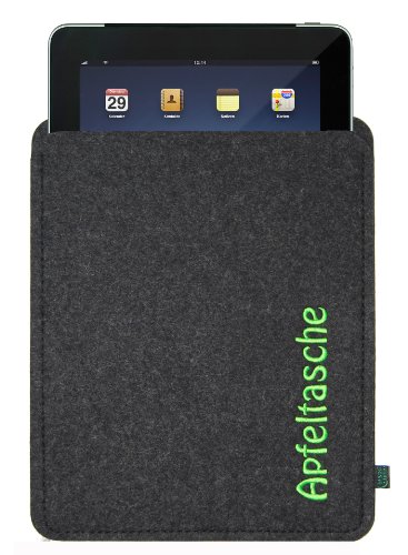 Filztasche für iPad mit Stickerei Apfeltasche; Größe für iPad2, iPad3 und iPad Generation 4, ggf. auch für andere Tablets geeignet
