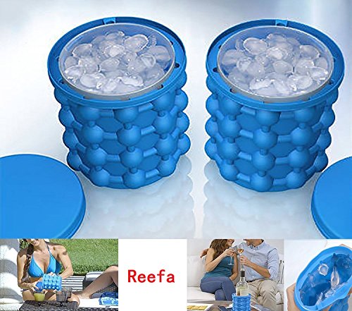Reefa Eis Genie Cube Maker Eiskübel Silikon Eiswürfel Formen platzsparende Eiswürfelbereiter Sommer Home Party Eiswürfel Schalen GefäßKühler für Wein Bier (Blau)