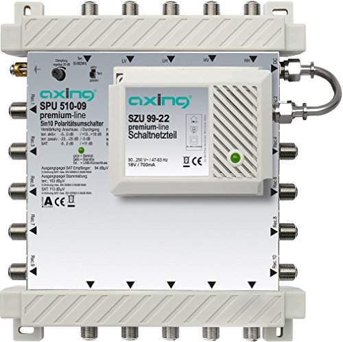 Axing SPU 510-09 SAT-Multischalter 10 Teilnehmer Premium-Line erweiterbar aktiv Quad-tauglich energiesparend (5 x 10)