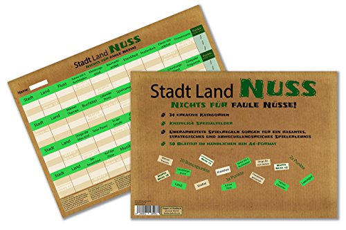 Stadt Land Nuss, das kreativste Stadt Land Fluss aller Zeiten, Spiele-Block im handlichen Din A4-Format mit 34 Kategorien