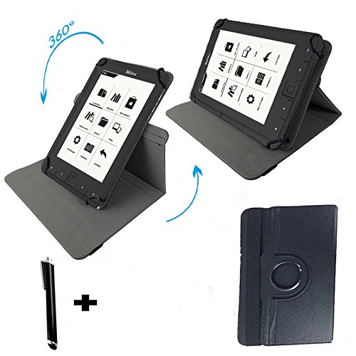 360 Grad drehbar Tasche Für TrekStor eBook Reader Pyrus LED (15,2 cm (6 Zoll) mit Standfunktion + Touch Pen - 6 zoll Schwarz