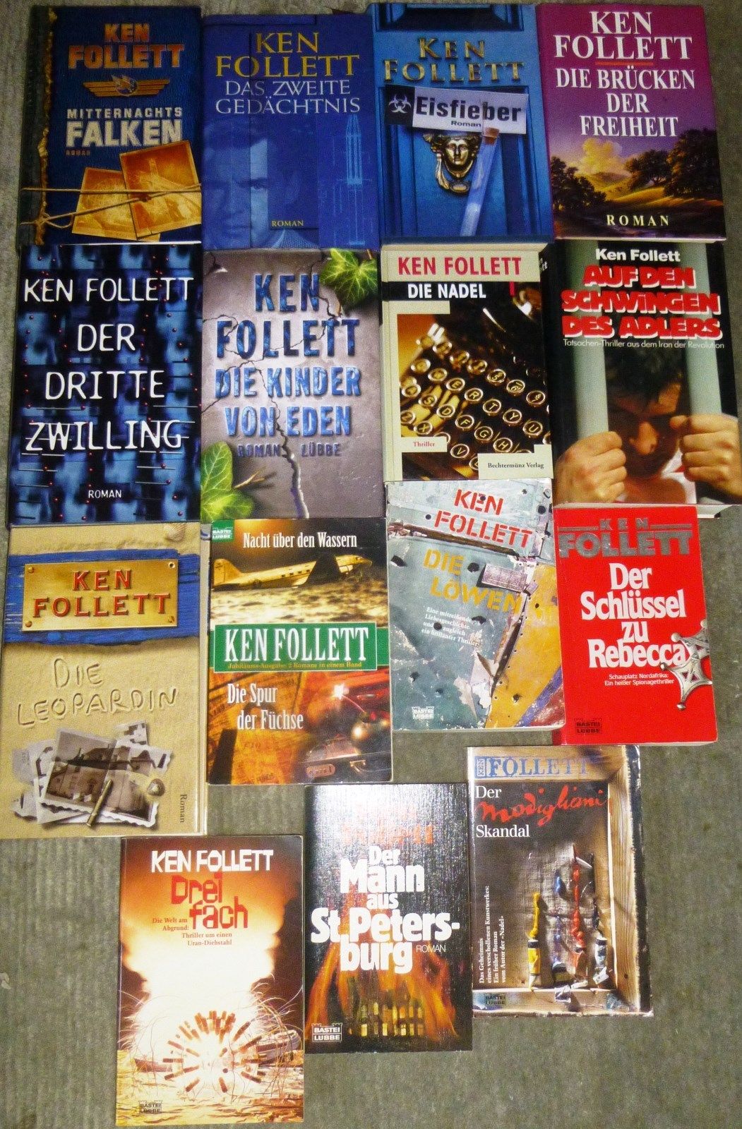 Ken Follett, 15 Bücher / 16 Romane, div. Verlage, Hardcover u. Taschenbuch