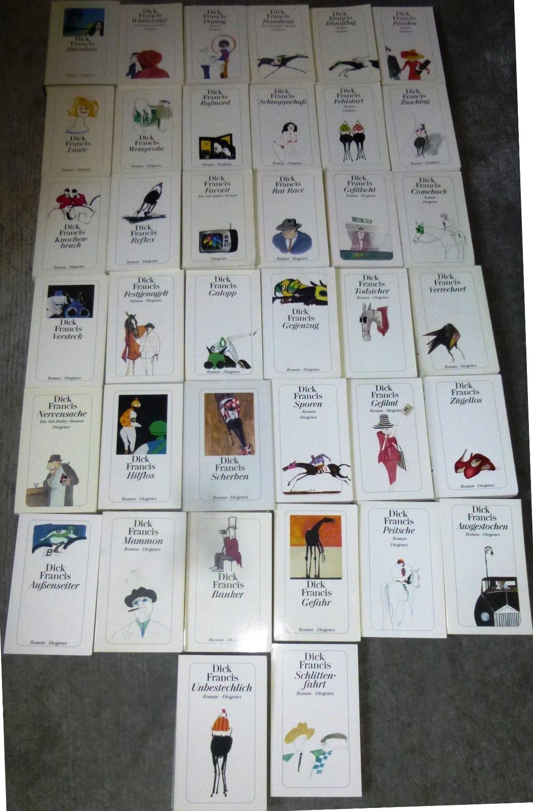 Krimi, Dick Francis, 38 Romane, Diogenes, Hardcover und Taschenbuch