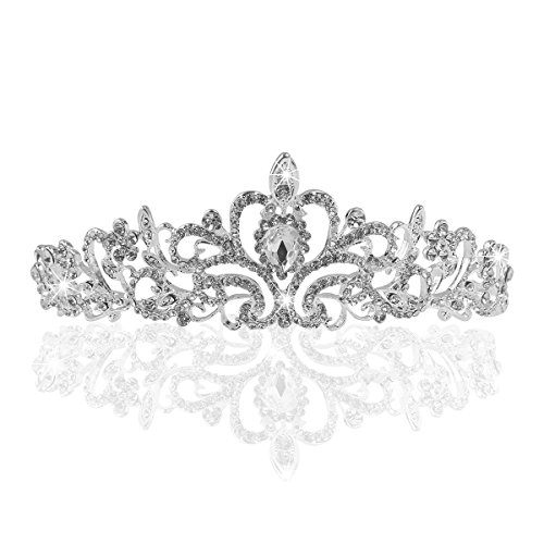Tinksky Zarte Hochzeit Braut Prom Shining Crystal Strass Krone Tiara Stirnband (Silber)