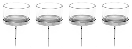 Glorex GmbH 6 7021 001 Kerzenhalter mit Teelichtglas, 4 x 9 cm, 4 Stück, silber