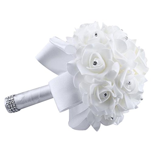 Brautjungfer Bouquet, Hochzeit Brautjungfer Künstliche White Small, Blumenstrauß, Einfache Elegante Rosen Schöne Bouquet Natural Look Hübsche Vase Künstliche Blumen Bouquet (Weiß)