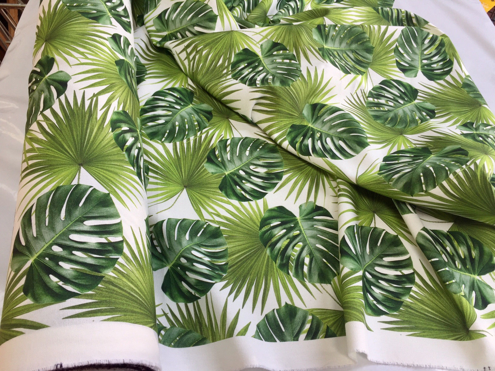 GREEN PALM LEAVES Cotton Fabric for Curtain Upholstery tropical leaf 140cm wide