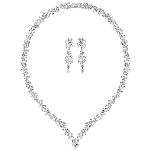 Swarovski Damen-Schmuckset Halskette + Ohrringe Platiniert Kristall transparent Marquiseschliff-5142738