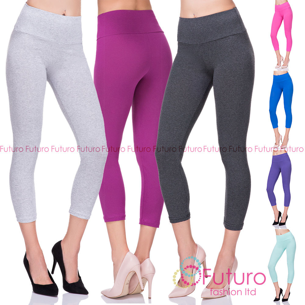 High Waist Cropped 3/4 Length Cotton Capri Leggings with Control Panel LWP34