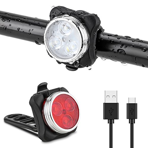 Fahrradlicht LED Set, Furado Fahrradlicht Fahrradbeleuchtung, Wasserdicht LED Fahrradlampenset, USB Wiederaufladbare Frontlicht und Rücklicht mit 4 Licht-Modus & 2 USB Kabel für Fahrrad Radfahren