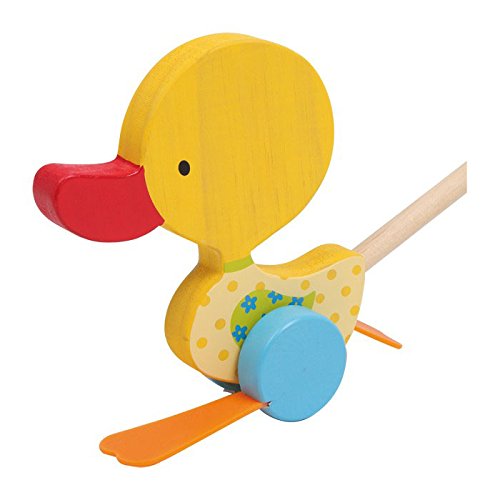 Schiebespielzeug Watschel-Ente „Tine“ aus Holz, platscht beim Schiebe mit den Füßen, zaubert Kleinkindern ein begeistertes Lachen auf das Gesicht