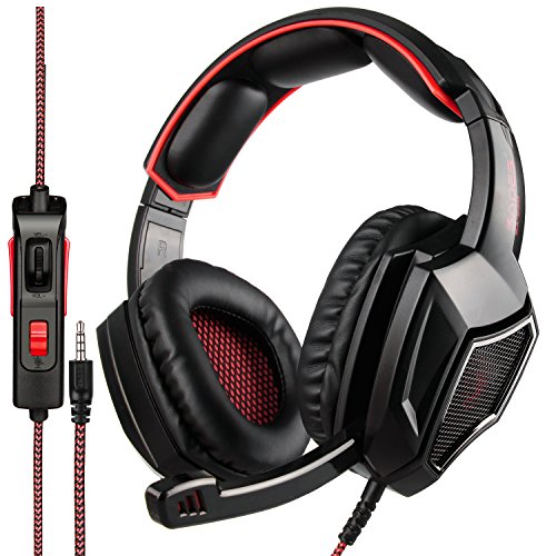 sa920 plus gaming headset mit mikrofon und stereo - stecker im ohr kopfhörer für pc/mac/ps4 (schwarz - rot)