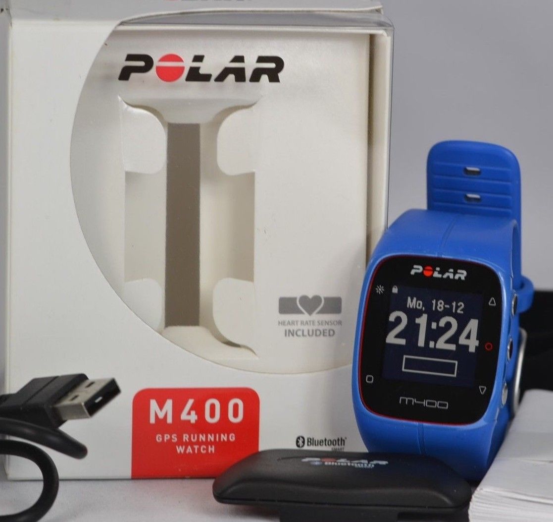 POLAR M400  Pulsuhr GPS Laufuhr Trainingscomputer Brustgurt blau+OVP+wie NEU+TOP