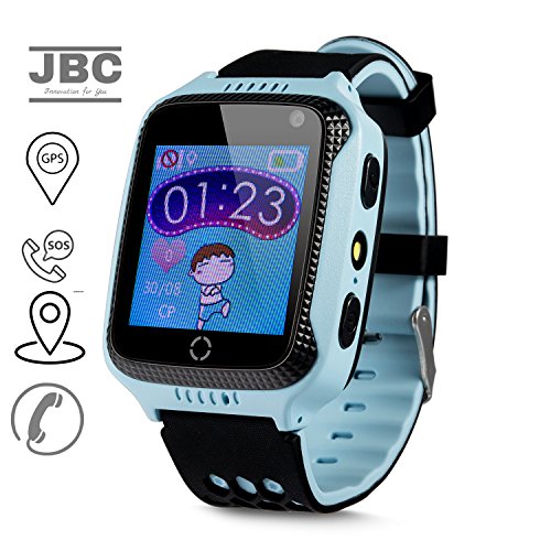 JBC GPS-Telefon Uhr OHNE Abhörfunktion, für Kinder, SOS Notruf+Telefonfunktion, Live GPS+LBS Positionierung, funktioniert weltweit, Anleitung + App + Support auf deutsch (Blau)