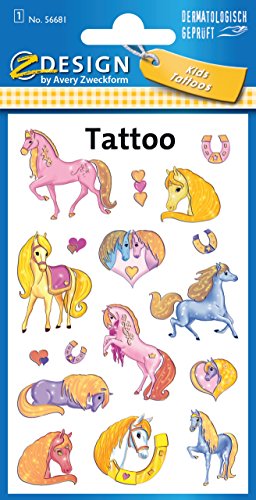 Avery Zweckform 56681 Kinder Tattoos Pferde (temporäre Transferfolie, dermatologisch getestet) 17 Aufkleber