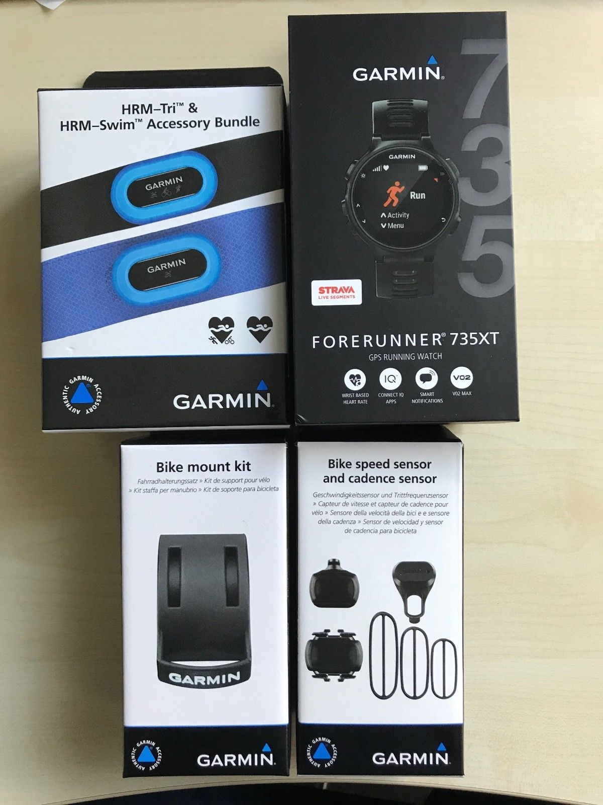 Garmin forerunner 735 xt tri bundle+Bike Speed Cadence sensor+Bike mount Kit Neu