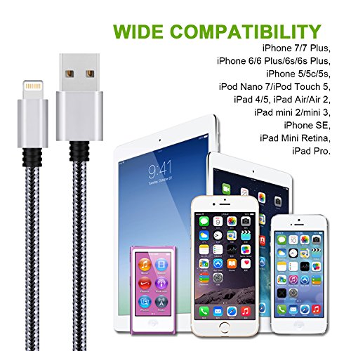 ONELD iPhone Ladekabel Lightning Kabel [3Pack 3m]-Nylon iPhone Ladekabel für Apple iPhone X/8/8 Plus/7/7 Plus/6s/6s Plus/6/6 Plus/5s/5c/5/SE, iPad Mini 2/3/4/Air, iPod und Mehr(Schwarz)
