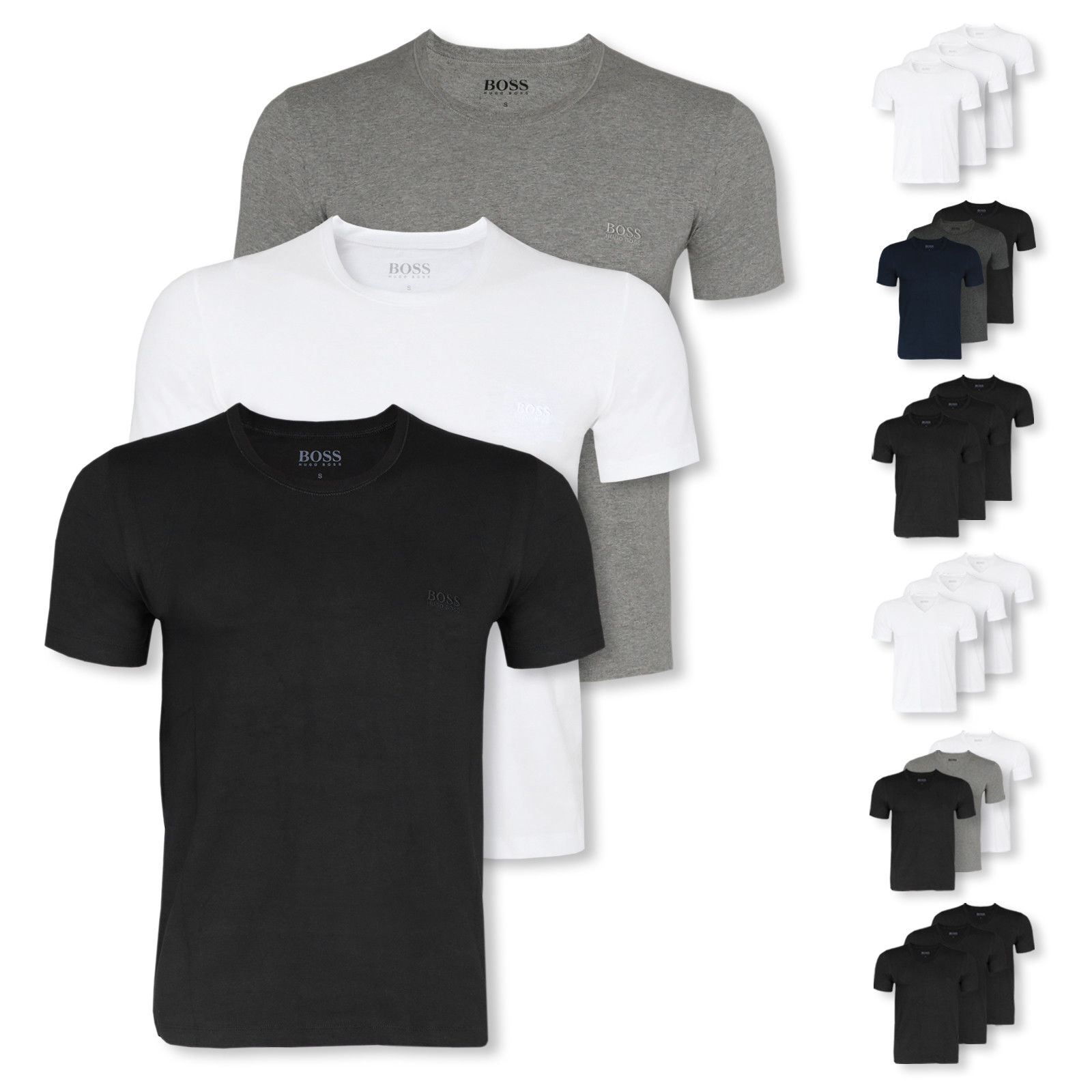 3er Pack HUGO BOSS Herren T-Shirts Shirts kurzarm Crew-Neck V-Neck Farbwahl