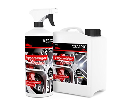 VECARO Car Felgenreiniger extrem 1 Liter mit Zerstäuber + 2,5 Liter Nachfüllpack Felge Autofelge Chromfelge Alufelge Stahlfelge