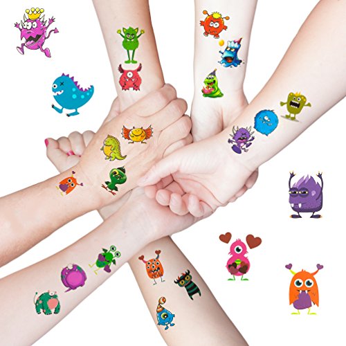 Oblique-Unique® 48 lustige bunte Monster Tattoo Sticker I Kinder Geburtstag Party I Temporäre Tattoos