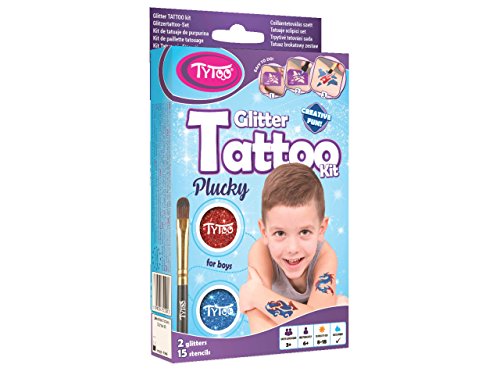 Tytoo Glitzertattooset für Jungs, mit 15 Schablonen - Hypoallergen, ohne Tierversuche hergestellt – für 8–18 Tage, temporäre Tattoos